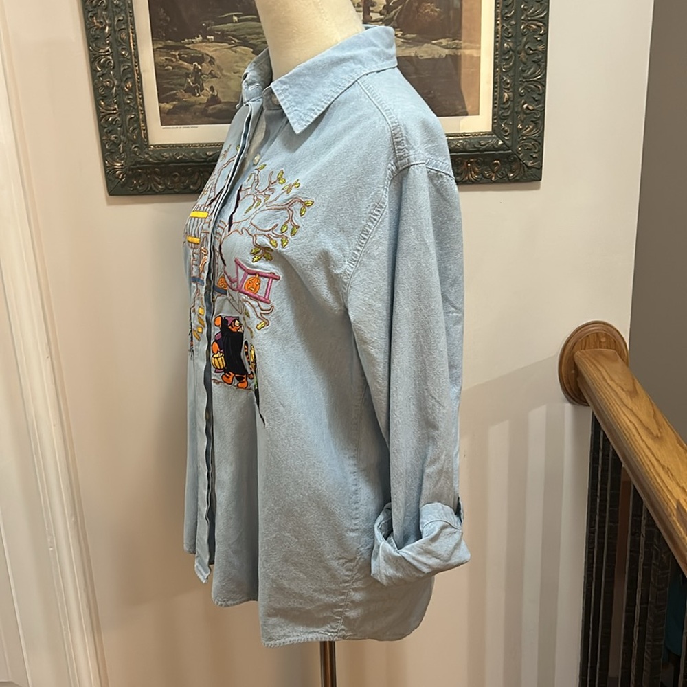 Vintage Disney Halloween Embroidered Denim Button Down - Picture 7 of 12